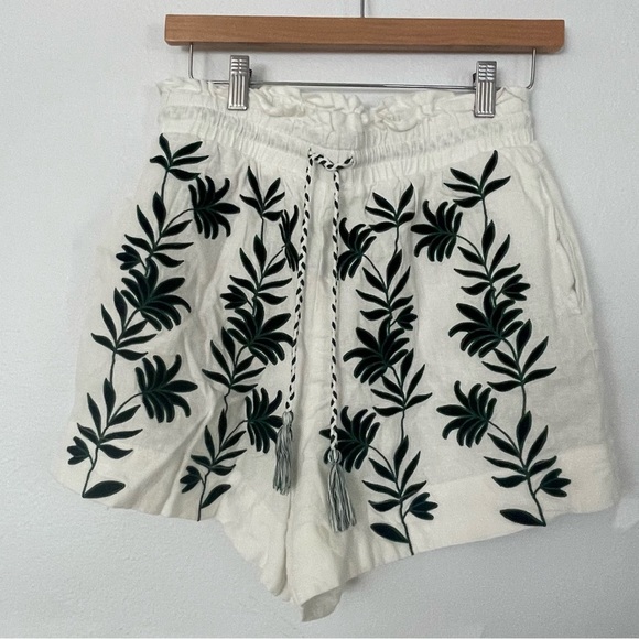 House of Harlow 1960 Pants - HOUSE OF HARLOW LINEN SHORTS EMBROIDERED